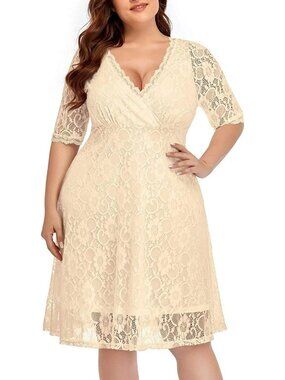 Champagne Plus Size Lace Dress for Wedding Guests & Cocktail Parties